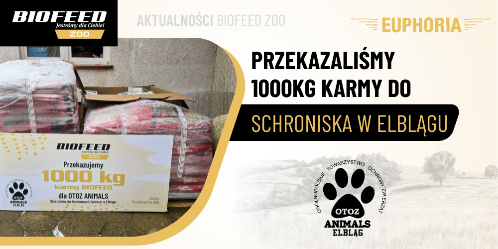 BIOFEED ZOO przekazuje 1000 kg karmy do Schroniska w Elblągu